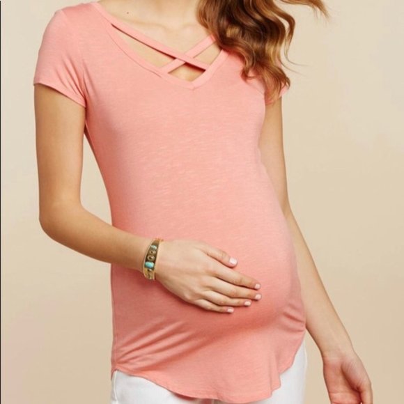 Jessica Simpson Maternity Coral Crossed T Shirt / XL. - Picture 1 of 11